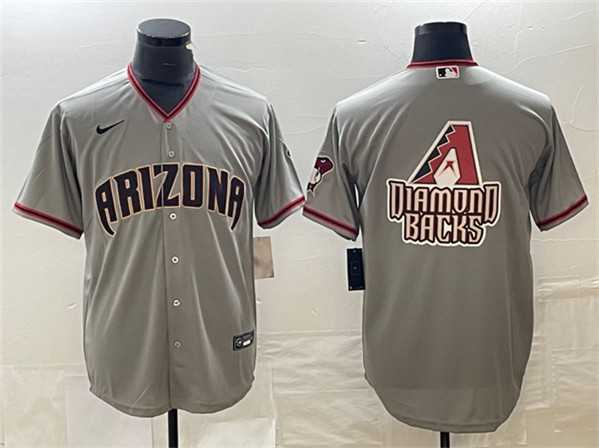 Men%27s Arizona Diamondbacks Gray Team Big Logo Cool Base Stitched Baseball Jersey